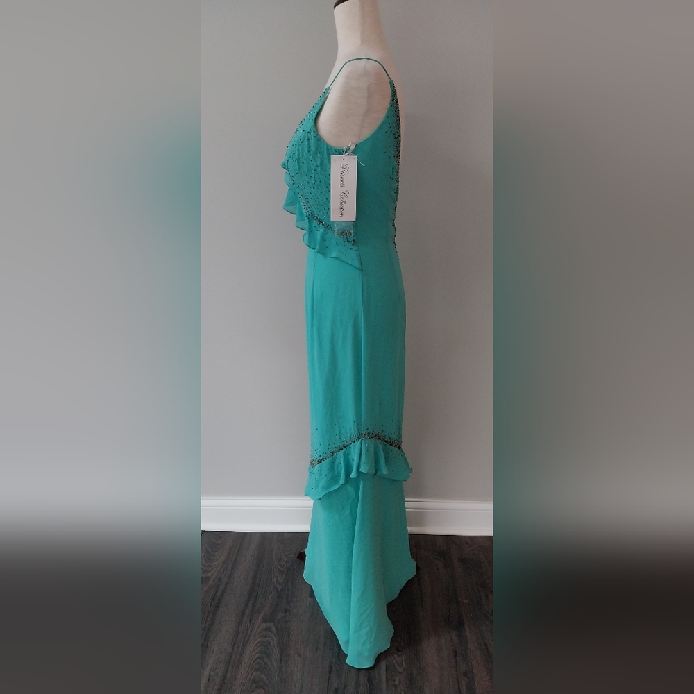 NWT Princess Collection Aqua Marine Beaded Spaghetti Strap Gown Size 6 - Picture 6 of 16